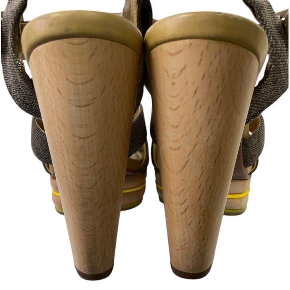 See by Chloe Canvas Slingback Sandals Wooden Platform Heel EUR 40 US 10 Summer - Picture 5 of 16